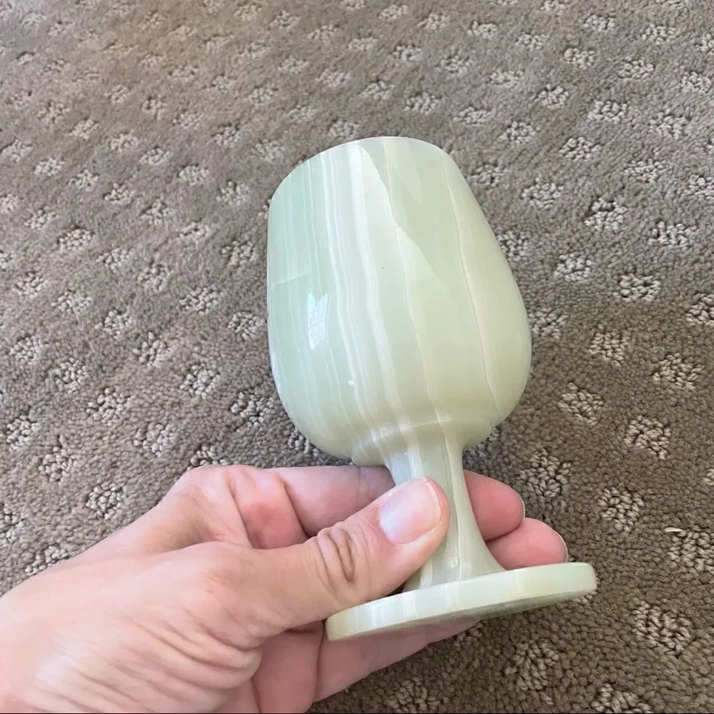 Set of 4 Vintage Green Opal Marble Wine Glasses Goblets